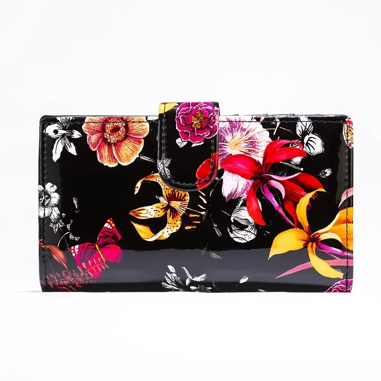 Medium Night Blossom Floral Enamel Calfskin Wallet WBH93-02 back view