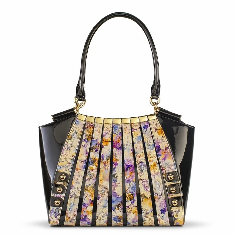 Irina Signature Series II Large Large Floral Print Calfskin Handbag front view