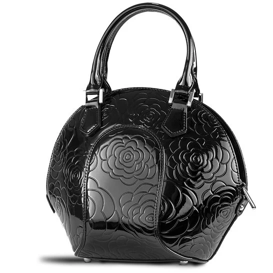 Svetlana Black Embossed Floral Calfskin Handbag side view