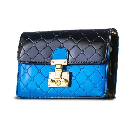 Julia Blue Enamel Calfskin Crossbody Clutch side view