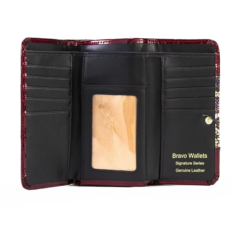 Burgundy Python-Print Enamel Calfskin Wallet WB-502BURG front view