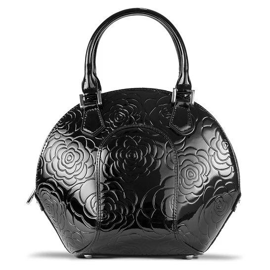Svetlana Black Embossed Floral Calfskin Handbag back view