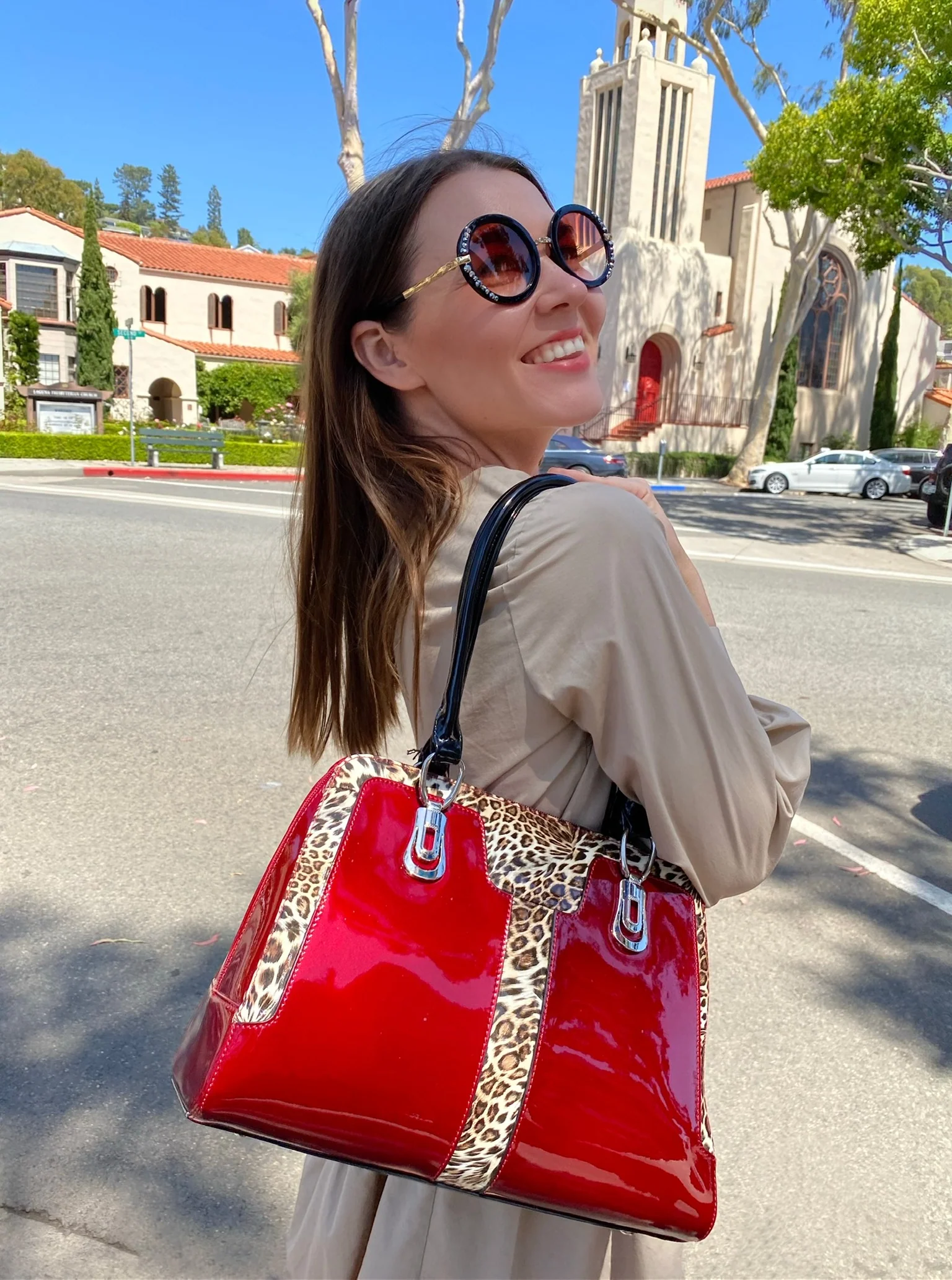 Diana Red Leopard Print Calfskin Handbag lifestyle