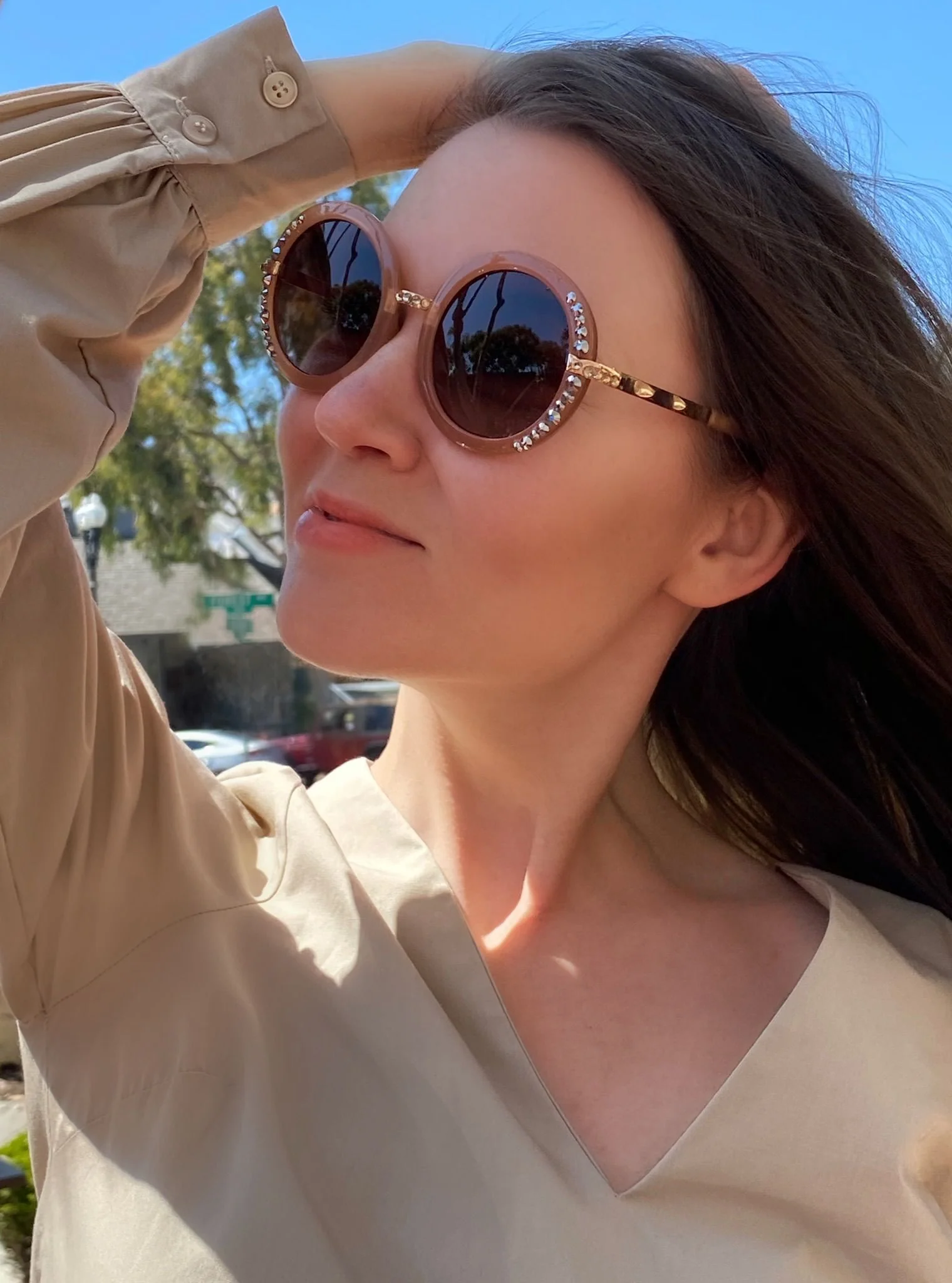 Leah S Beige Crystal Sunglasses (LE192001 BE-B)