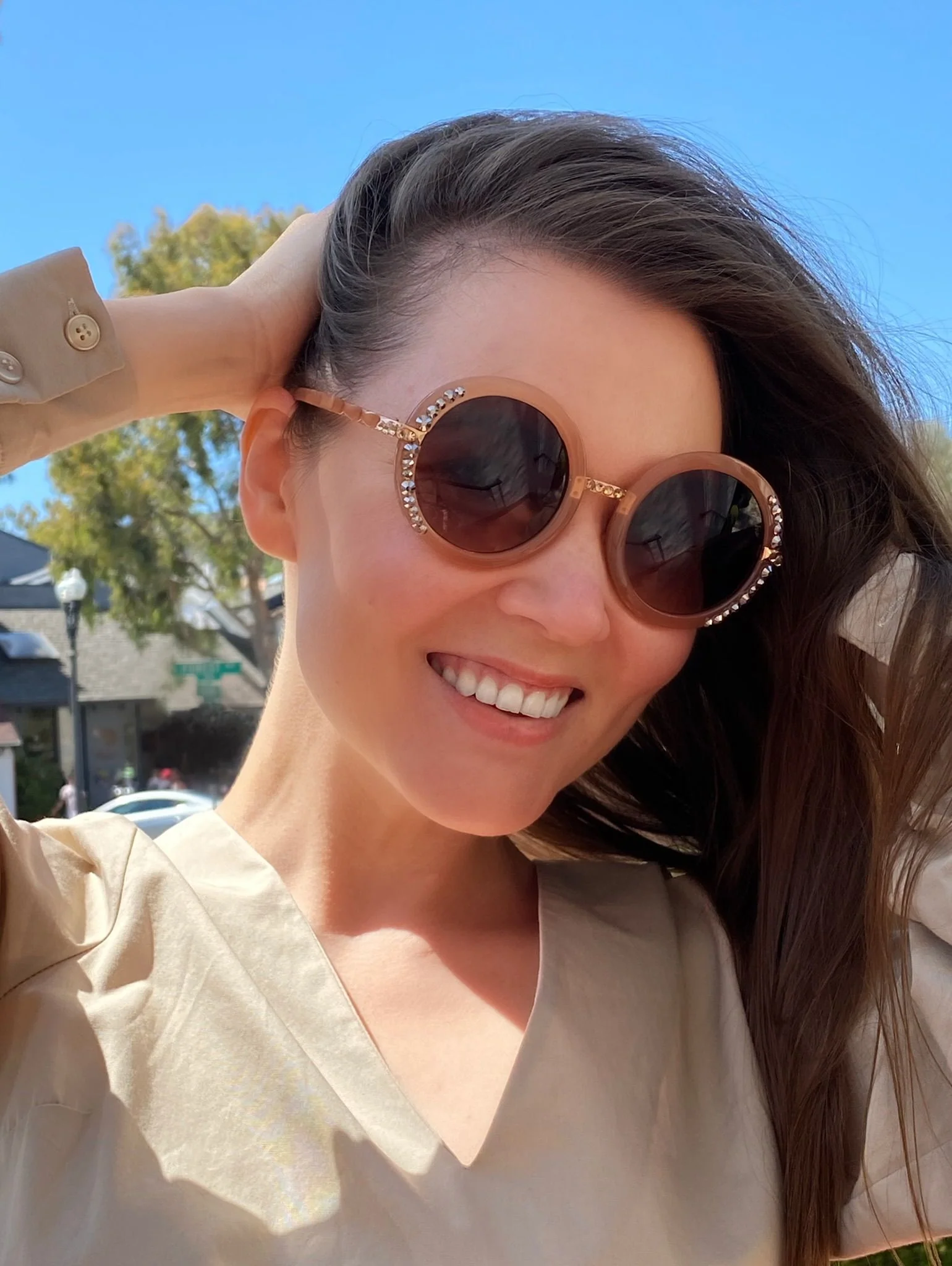 Leah S Beige Crystal Sunglasses (LE192001 BE-B)
