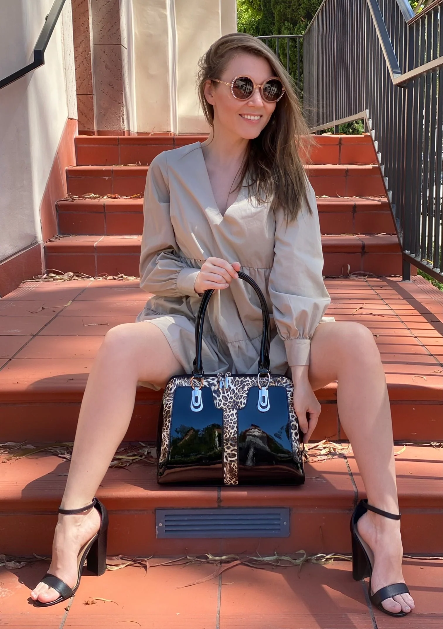 Leah S Beige Crystal Sunglasses (LE192001 BE-B)