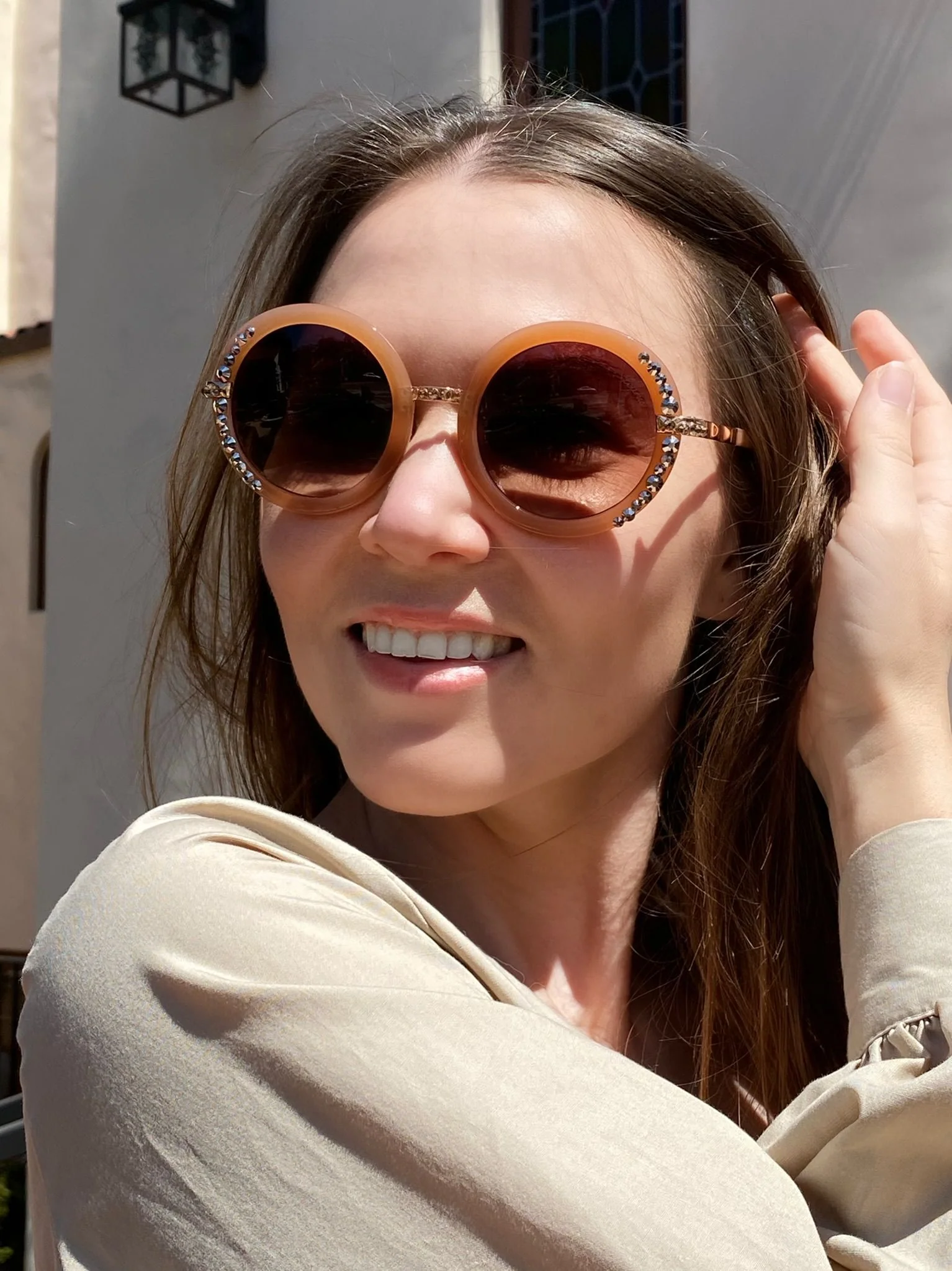Leah S Beige Crystal Sunglasses (LE192001 BE-B)