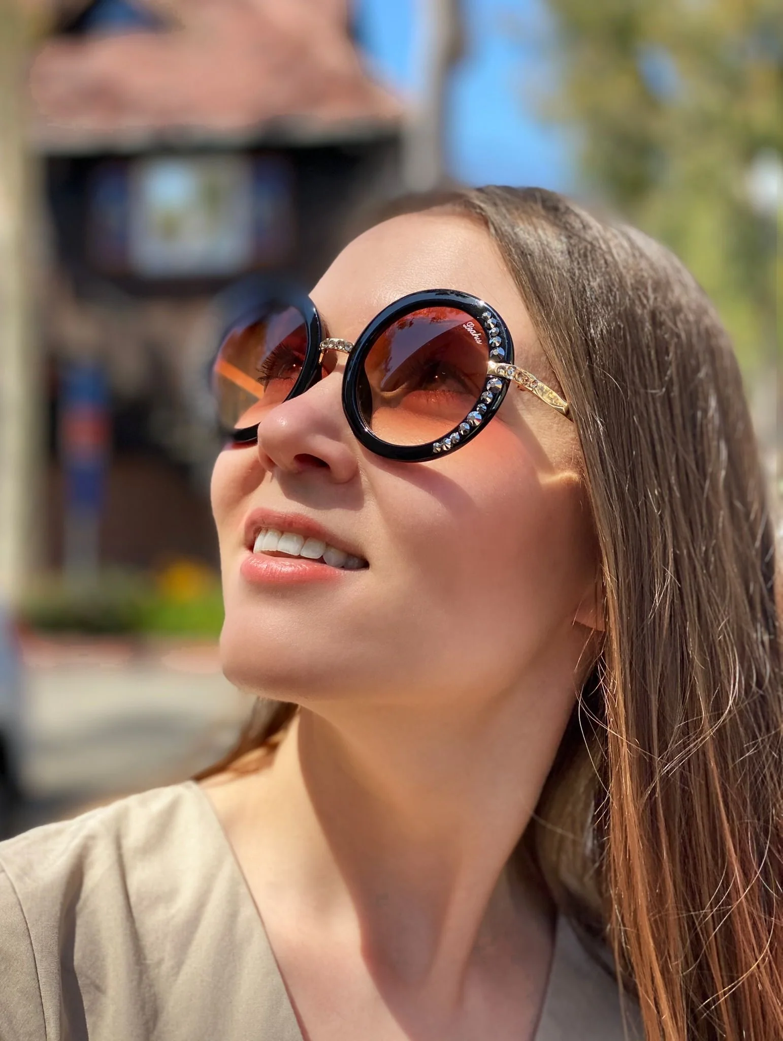 Leah S Black Crystal Sunglasses with Pink Lenses (LE192001 BL-P)