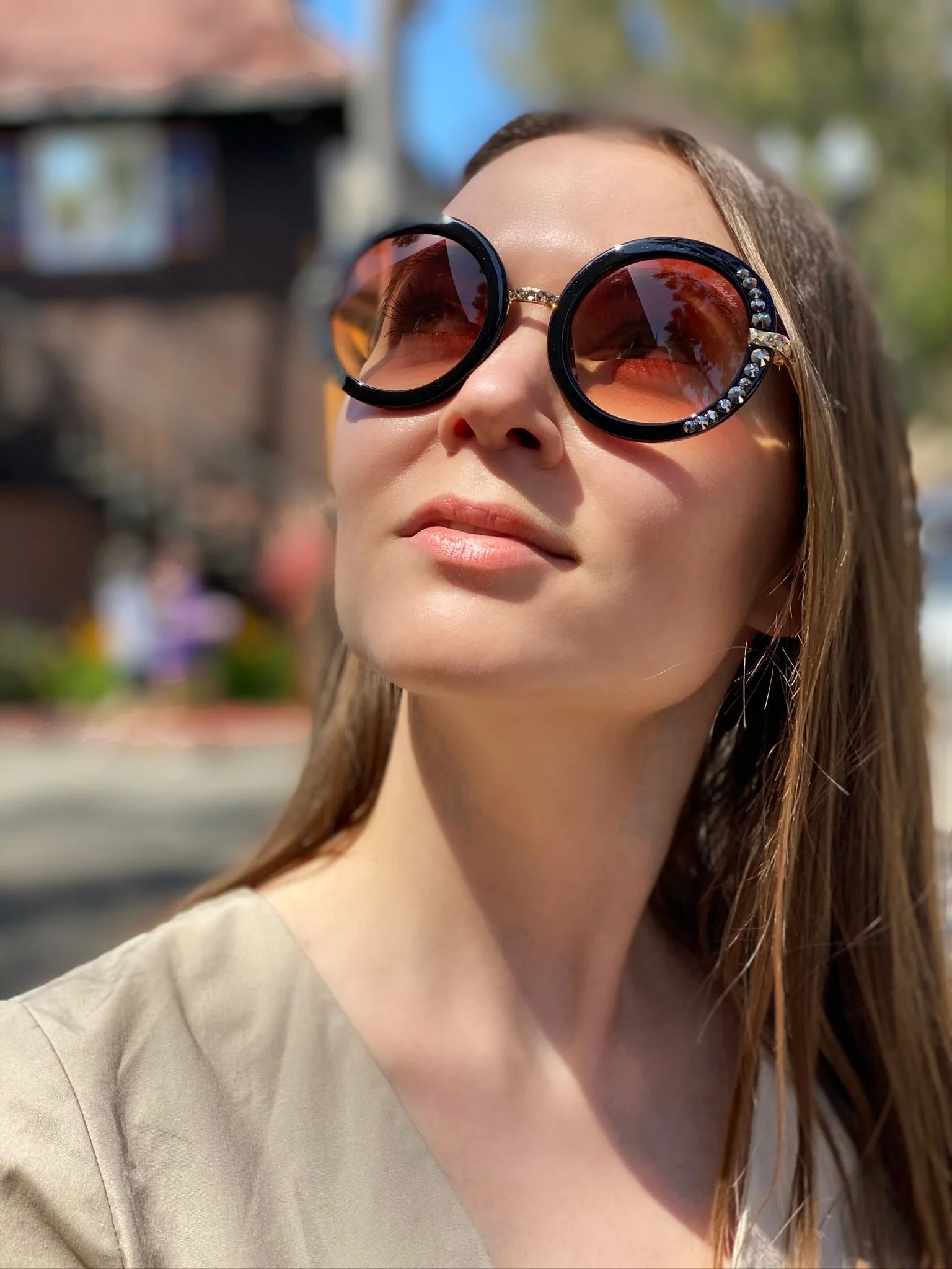 Leah S Black Crystal Sunglasses with Pink Lenses (LE192001 BL-P)