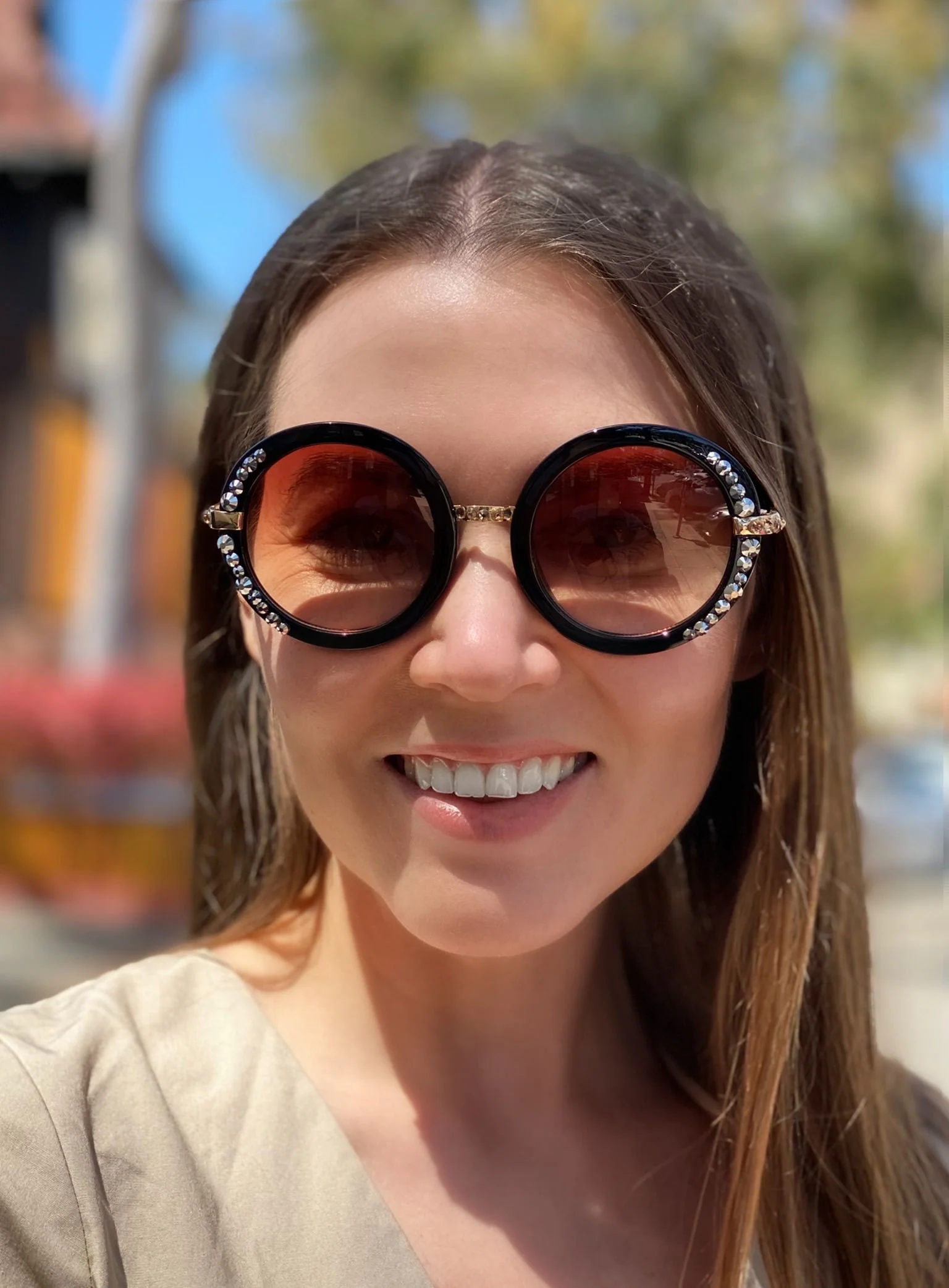 Leah S Black Crystal Sunglasses with Pink Lenses (LE192001 BL-P)