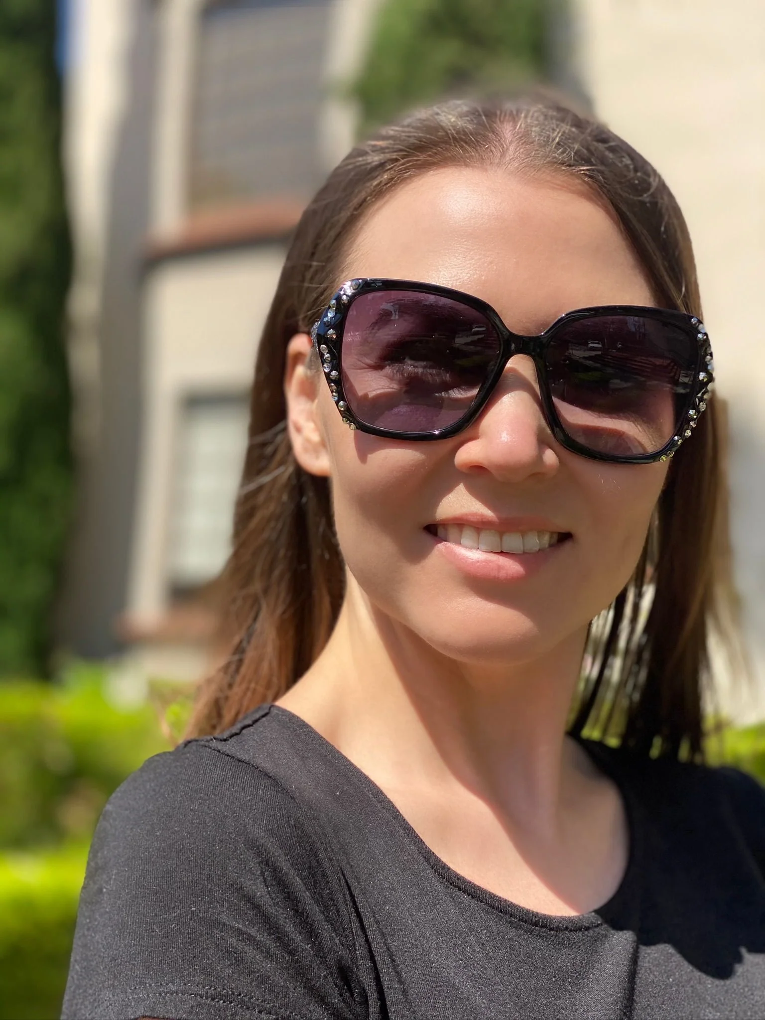 Leah S Black Crystal Cross-Arm Sunglasses (LE192002 BL-G)