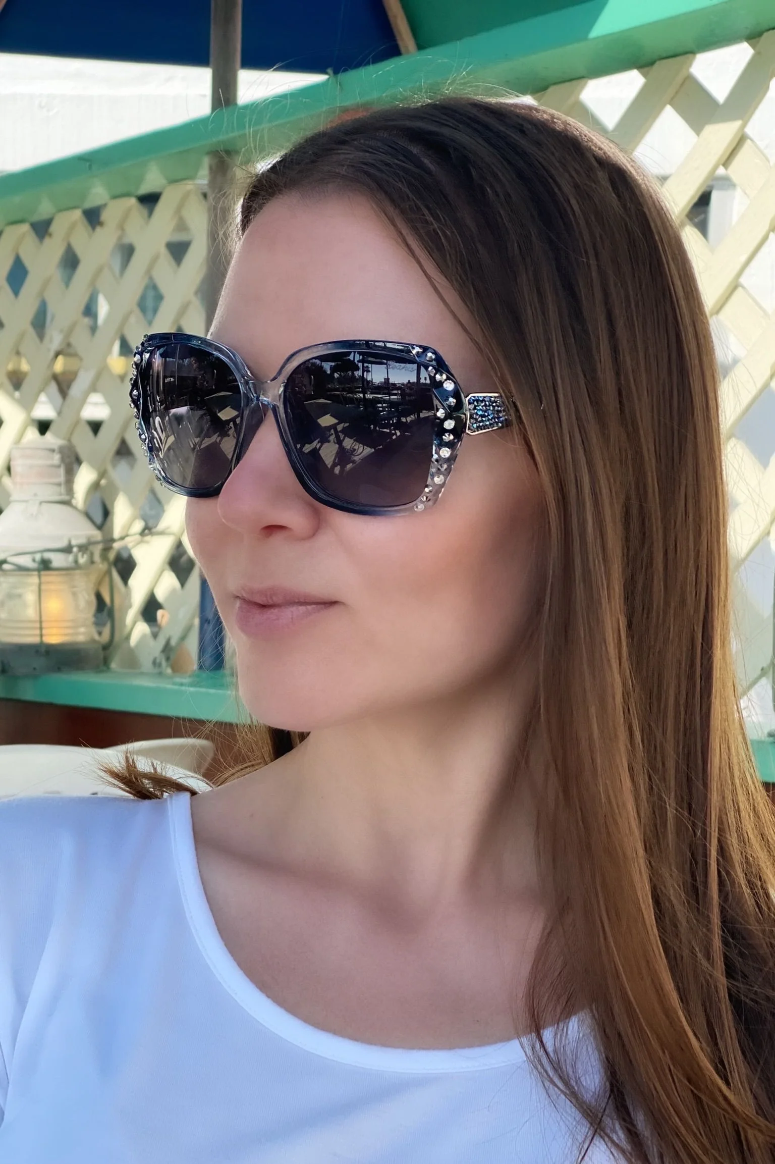 Leah S Blue Crystal Cross-Arm Sunglasses (LE192002 BL-B)