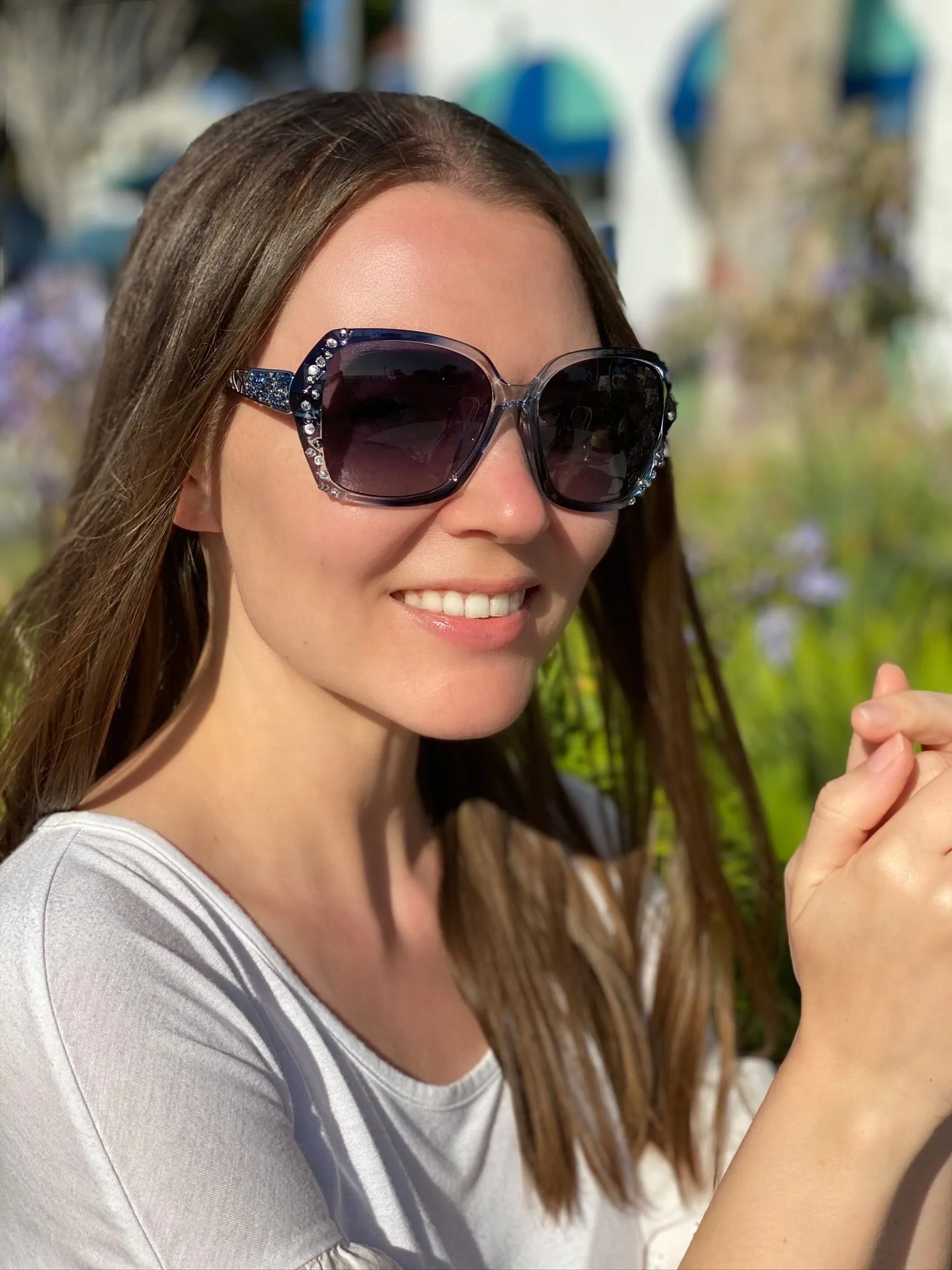Leah S Blue Crystal Cross-Arm Sunglasses (LE192002 BL-B)