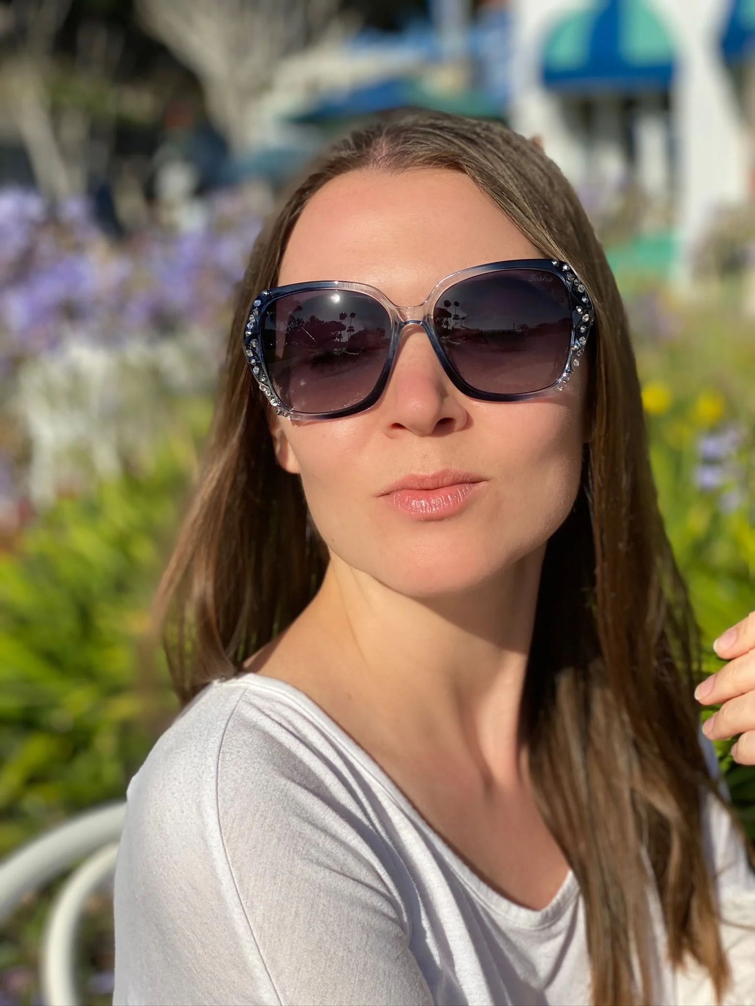 Leah S Blue Crystal Cross-Arm Sunglasses (LE192002 BL-B)
