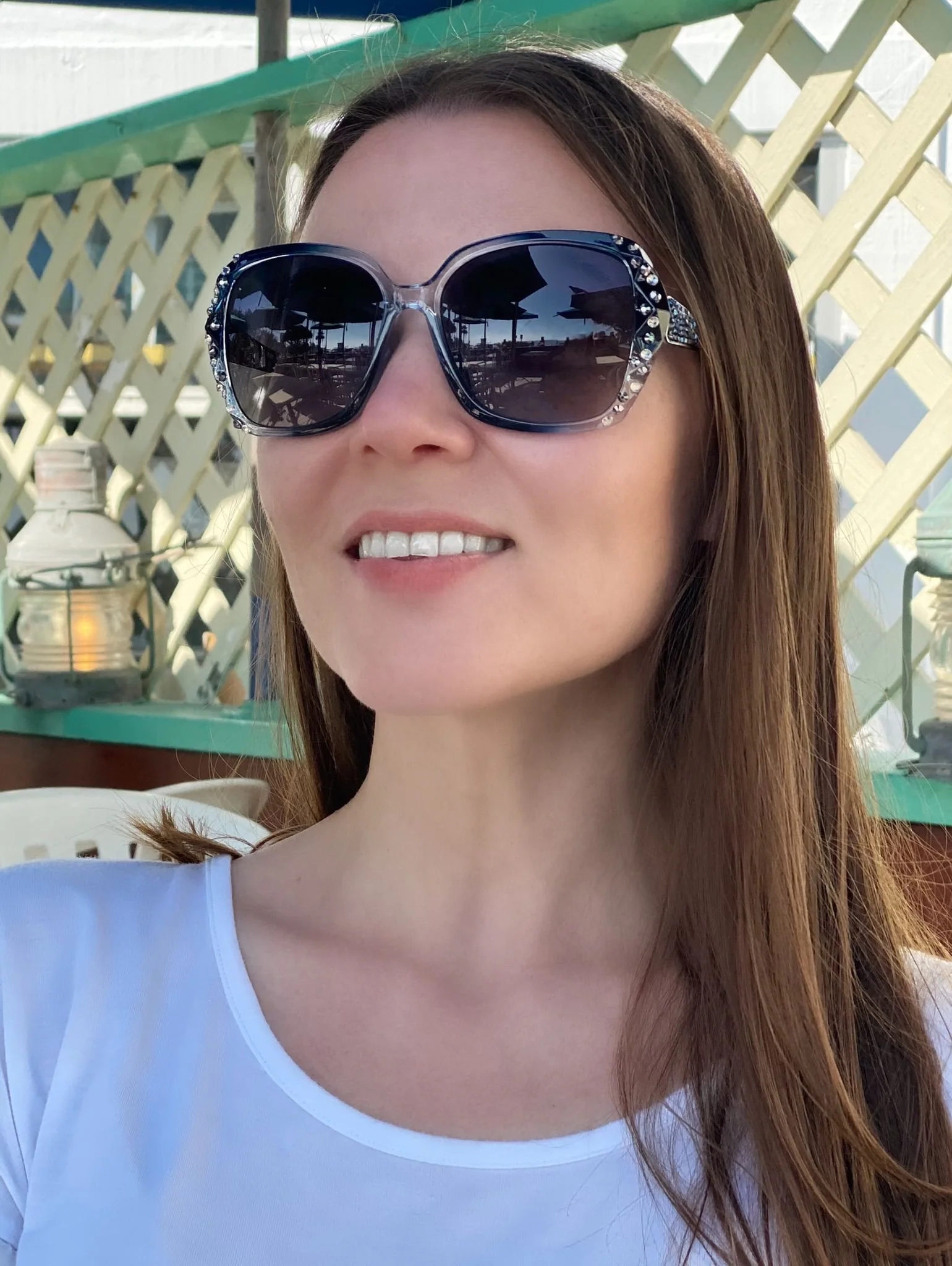 Leah S Blue Crystal Cross-Arm Sunglasses (LE192002 BL-B)
