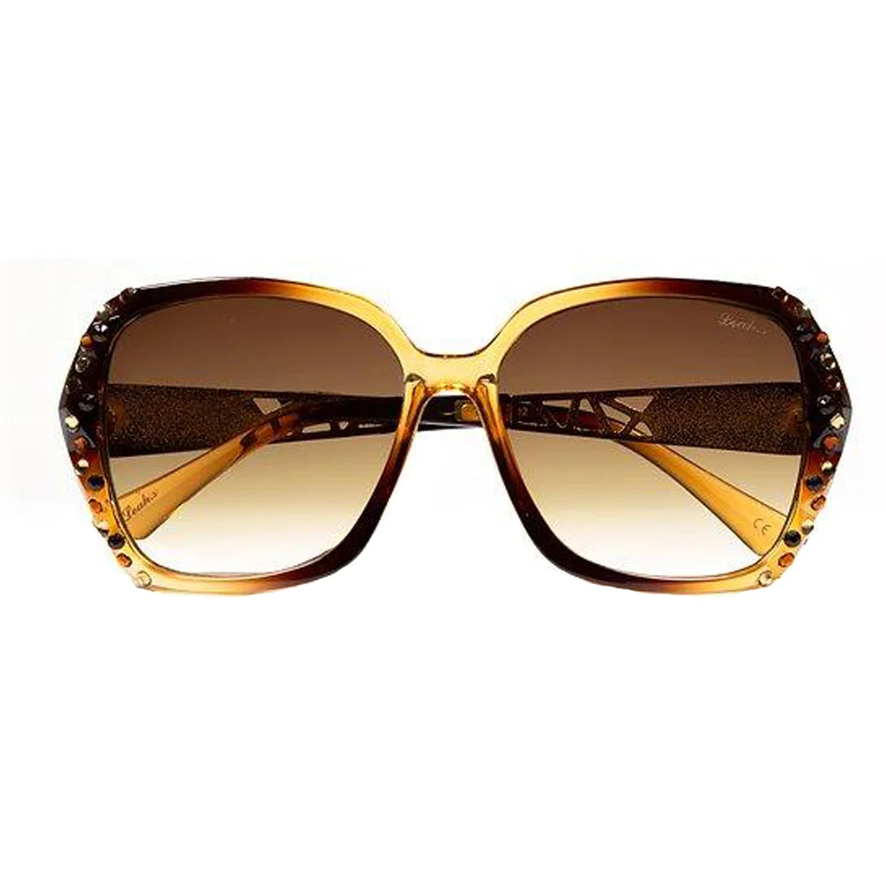 Leah S Light Brown Crystal Cross-Arm Sunglasses (LE192002 BR-B)