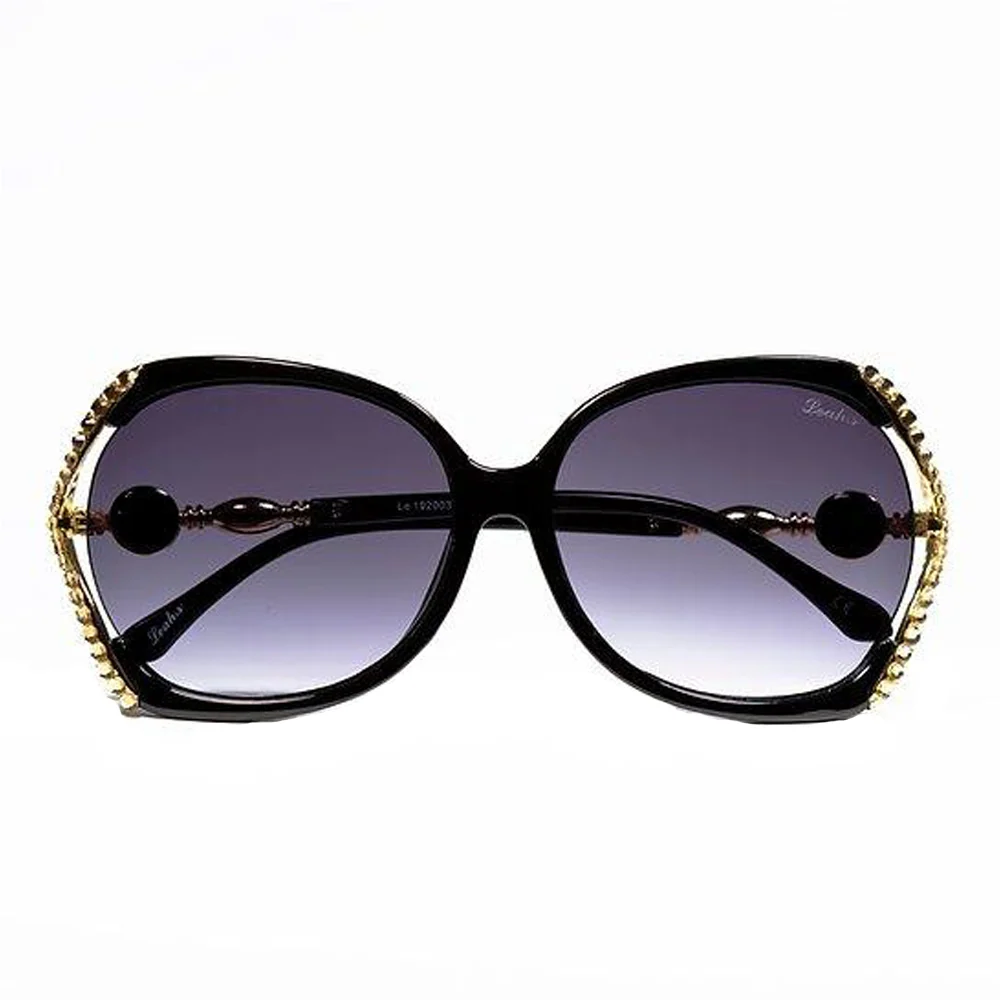 Leah S Black Crystal Beaded-Arm Sunglasses (LE192003 BL-G)