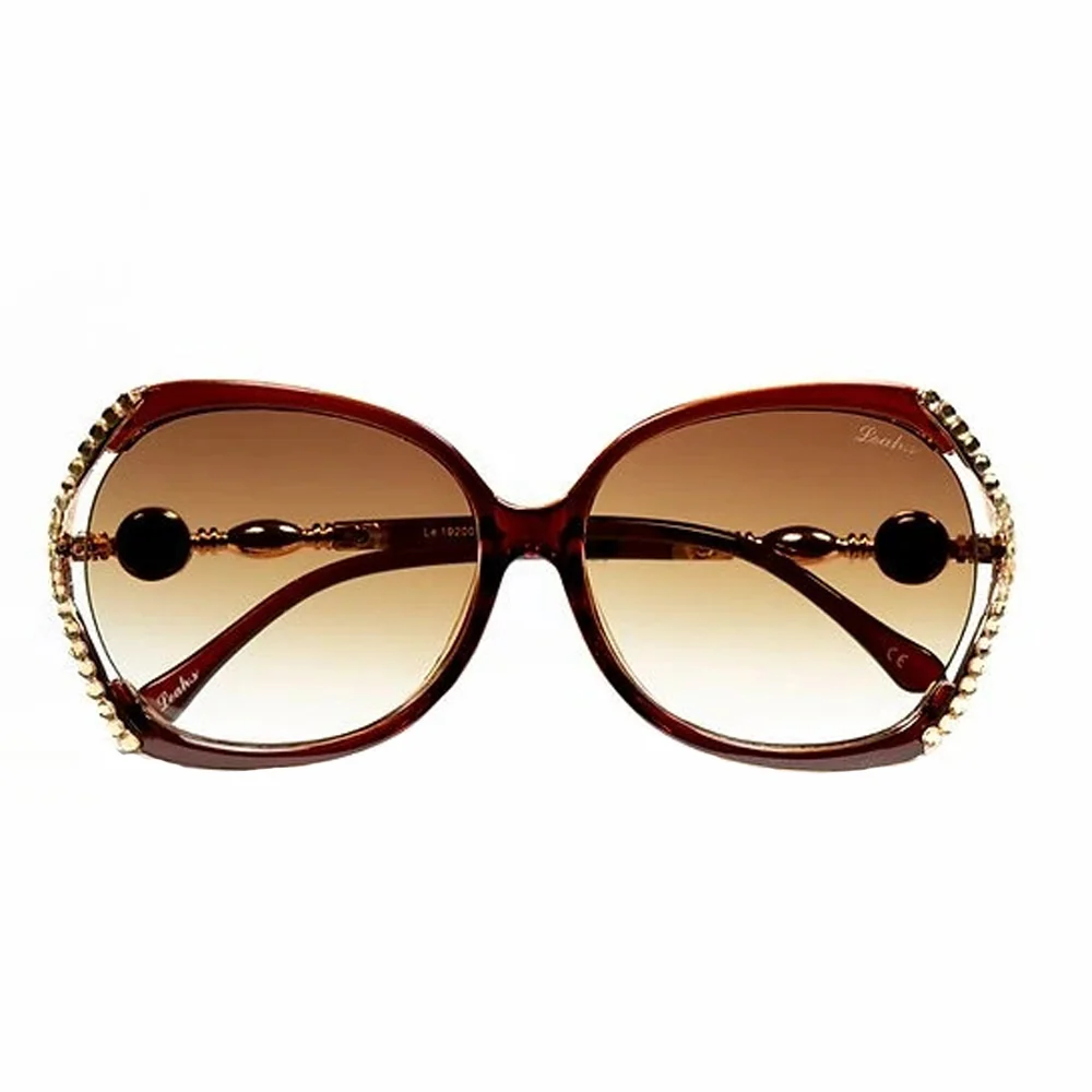 Leah S Brown Crystal Beaded-Arm Sunglasses (LE192003 BR-B)