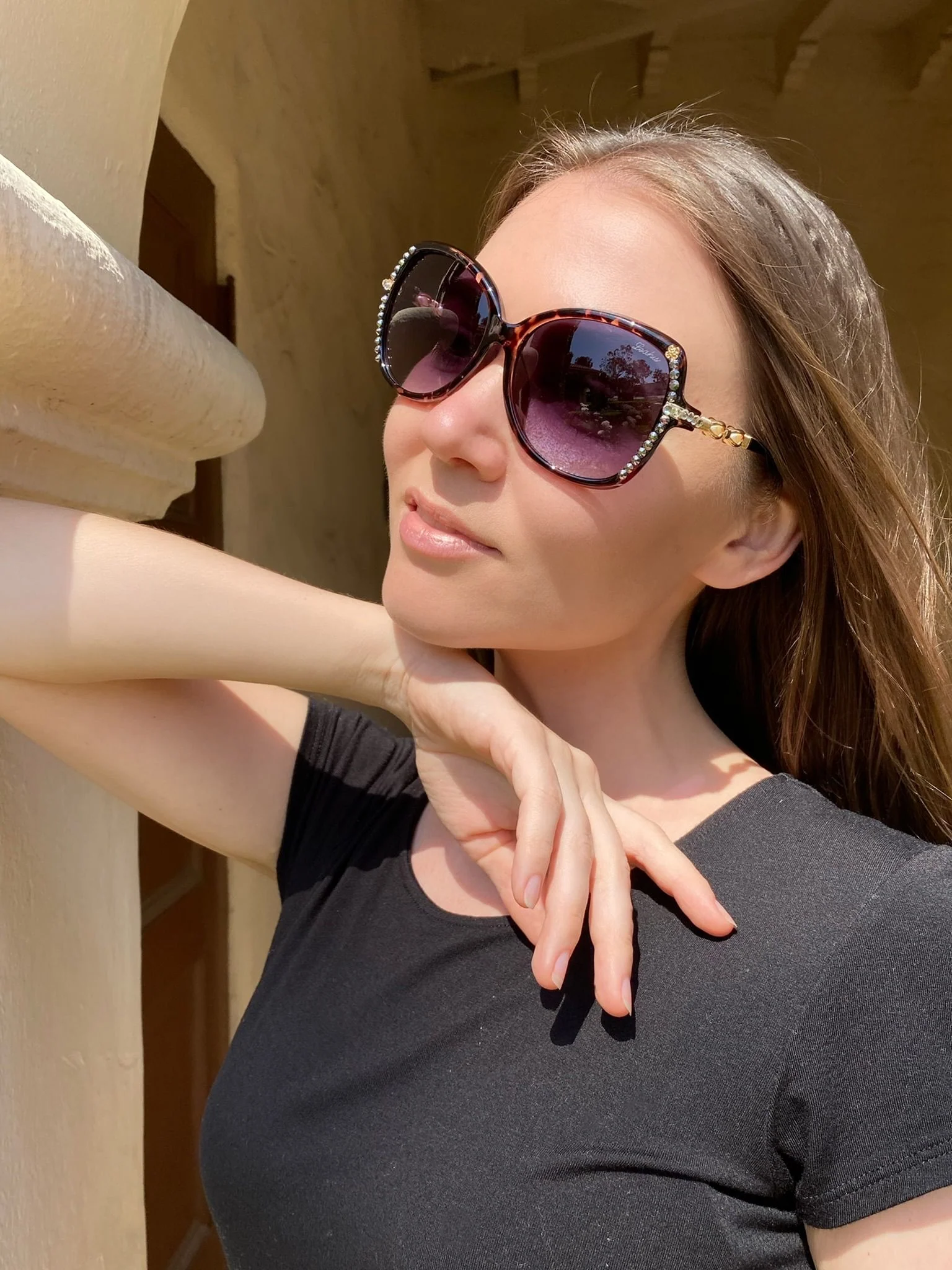 Leah S Tortoise-Shell Pearl and Crystal Sunglasses (LE192004 TR-B)