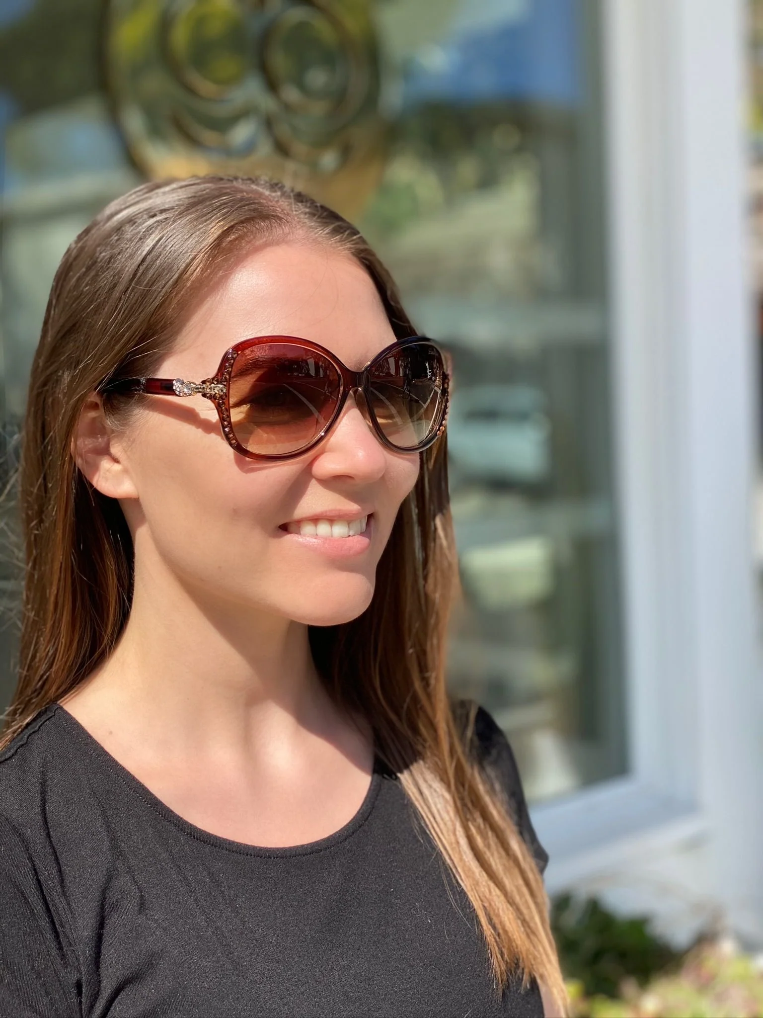 Leah S Brown Crystal Gold-Arm Sunglasses (LE192006 BR-B)