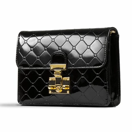 Julia Black Enamel Calfskin Crossbody Clutch side view
