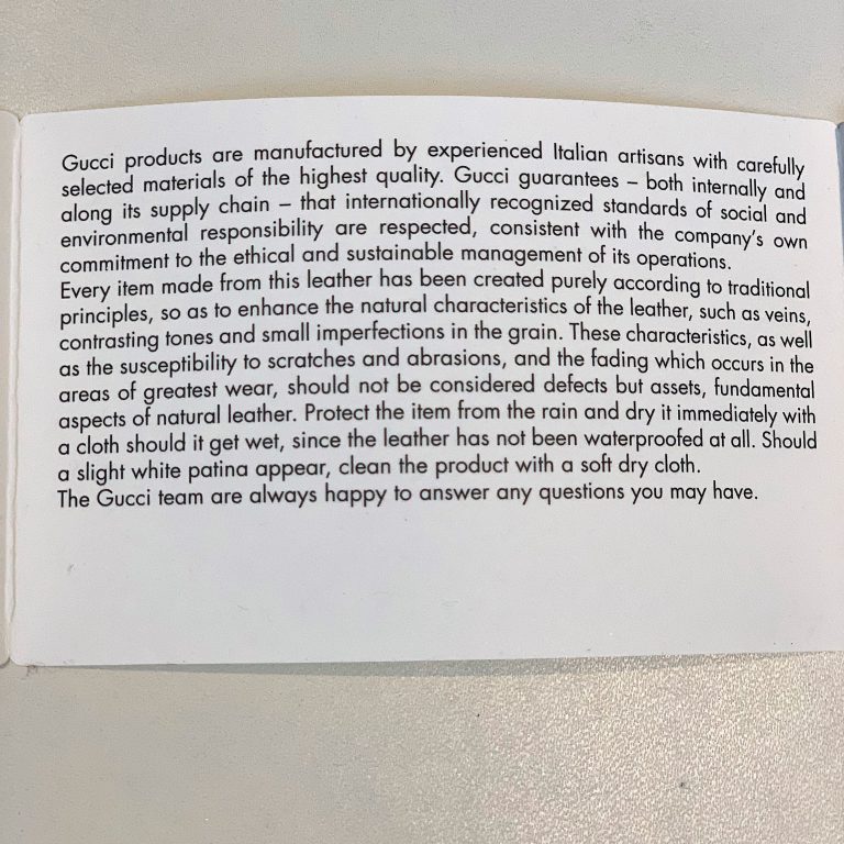 Gucci Jordaan boots care booklet