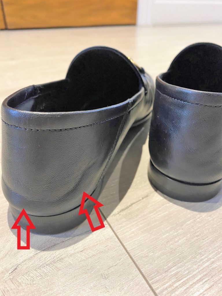 Backs of Brixton loafers with mark ups showing creases